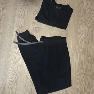 Figs navy blue mandarin collar top and jogger pant set